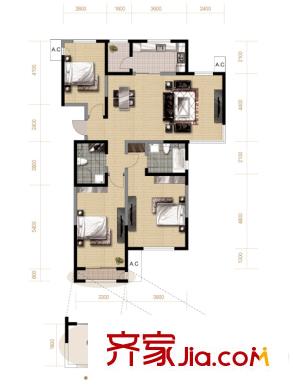 格調(diào)藝術(shù)領(lǐng)地高層10號(hào)樓標(biāo)準(zhǔn)層04戶(hù)型 3室2廳2衛(wèi)1廚