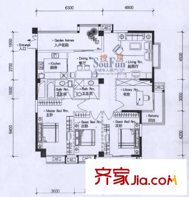 衣錦華庭尚林苑戶型圖北樓01 4室2廳2衛(wèi)1廚