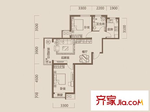 華城領(lǐng)秀三期6、8、12、25、26號樓標(biāo)準(zhǔn)層G2戶型圖 2室2廳1衛(wèi)1廚