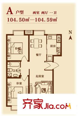 游龍逸海庭院二期公寓產(chǎn)品標(biāo)準(zhǔn)層A戶型 2室2廳1衛(wèi)1廚