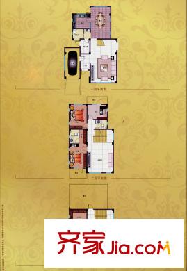 游龍逸海庭院一期現(xiàn)代主義風格獨棟庭院A戶型 4室3廳4衛(wèi)1廚