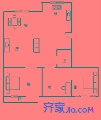 銀都花園 3室 戶型圖