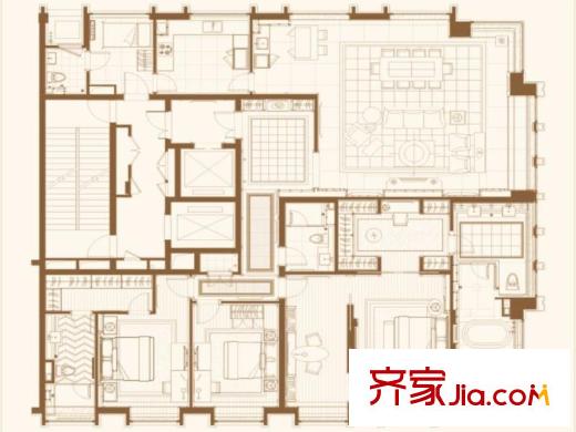 津瀾闕3號樓標(biāo)準(zhǔn)層C戶型 4室3廳3衛(wèi)1廚