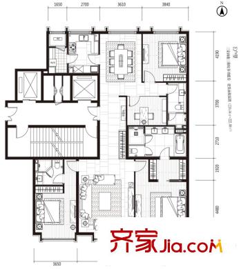 津瀾闕高層標(biāo)準(zhǔn)層E戶型 3室2廳3衛(wèi)1廚