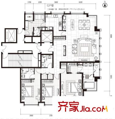 津瀾闕高層標(biāo)準(zhǔn)層G戶型 3室2廳3衛(wèi)1廚