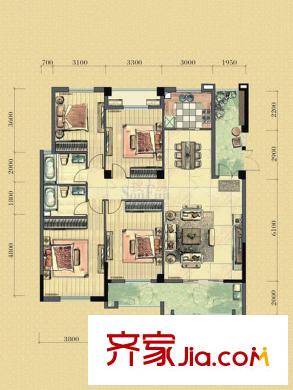 中庚紫金香山戶型圖12#03單元 4室2廳2衛(wèi)1廚