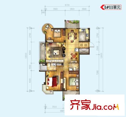 優(yōu)派凱城戶型圖1#11單元 3室2廳2衛(wèi)1廚