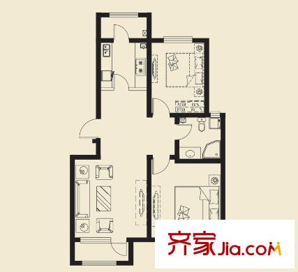 林語花園洋房標準層95.5平米戶型 2室1廳1衛(wèi)1廚