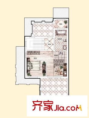 盛世天下四拼別墅B-C1三層戶型圖 4室4廳2衛(wèi)1廚