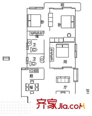 東城公寓 3室 戶型圖