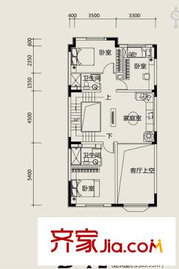 奕聰花園一期聯(lián)排別墅B戶型2層 5室3廳4衛(wèi)1廚