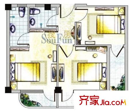 濱海嘉年華學(xué)生公寓 3室 戶型圖