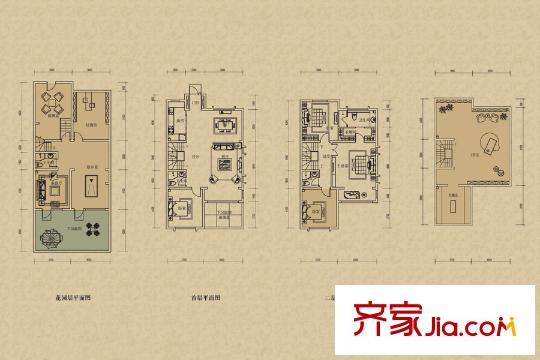 仁愛團(tuán)泊湖丁香島二期聯(lián)排別墅B2'戶型 4室2廳2衛(wèi)1廚