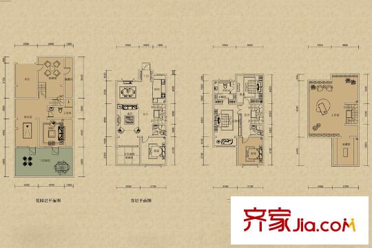 仁愛團(tuán)泊湖丁香島二期聯(lián)排別墅B1戶型 3室2廳1衛(wèi)1廚