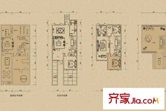 仁愛團泊湖丁香島二期聯排別墅B2戶型 3室2廳2衛(wèi)1廚