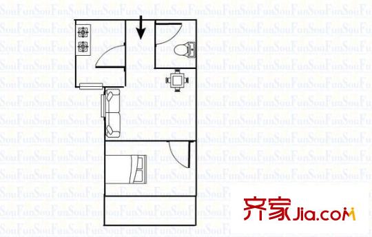 省直屏東小區(qū) 1室 戶型圖