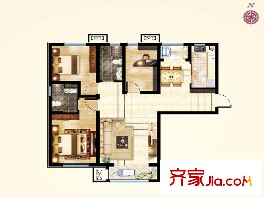 花溪畔高層標準層K戶型 3室2廳2衛(wèi)1廚