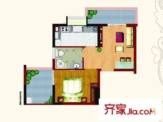 華林上景戶(hù)型圖1#02戶(hù)型 1室1廳1衛(wèi)1廚
