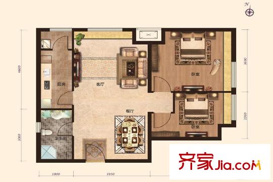 瞰海品筑高層標準層0106戶型 2室2廳1衛(wèi)1廚