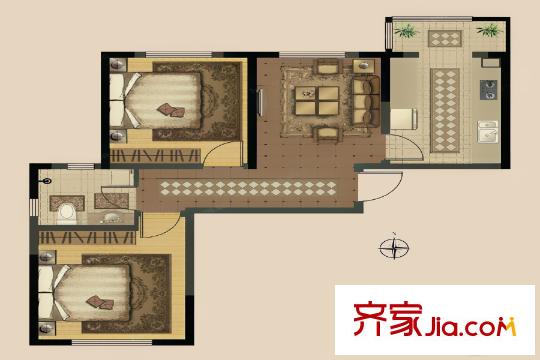 御溪苑洋房標(biāo)準(zhǔn)層E1戶型 2室1廳1衛(wèi)1廚