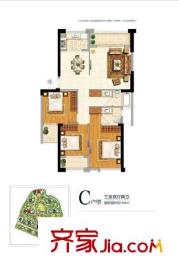 恒宇國(guó)際公園戶型圖9#樓C戶型面積約104平米 3室2廳2衛(wèi)