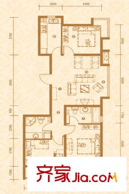 中山八號(hào)中山8克拉高層3號(hào)樓標(biāo)準(zhǔn)層F戶型 3室2廳2衛(wèi)1廚