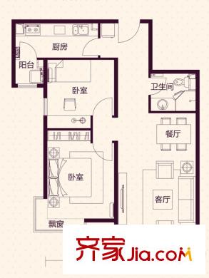 藍(lán)湖郡高層標(biāo)準(zhǔn)層B戶型 2室2廳1衛(wèi)1廚