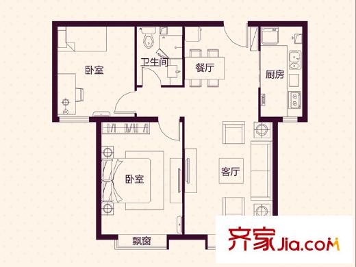 藍(lán)湖郡瞰景洋房標(biāo)準(zhǔn)層B戶型 2室2廳1衛(wèi)1廚