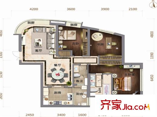 泰悅豪庭3號(hào)樓標(biāo)準(zhǔn)層2戶型 3室2廳2衛(wèi)1廚
