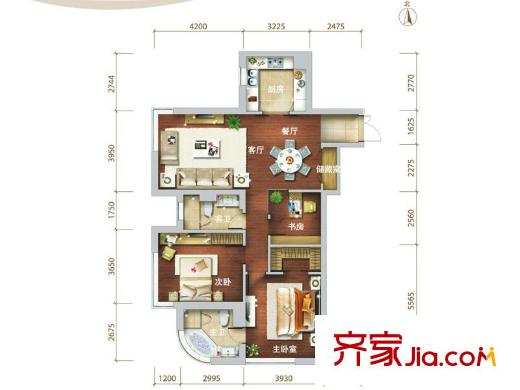 泰悅豪庭6、7號(hào)樓標(biāo)準(zhǔn)層2戶型 3室2廳2衛(wèi)1廚