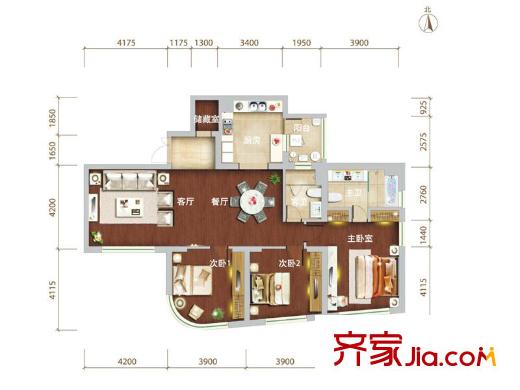 泰悅豪庭1、2號(hào)樓標(biāo)準(zhǔn)層2戶型 3室2廳2衛(wèi)1廚