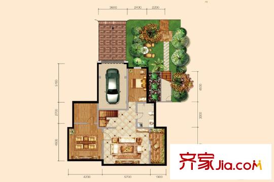 鳳河孔雀城聯(lián)排別墅環(huán)庭堡G戶型首層戶型圖 5室3廳5衛(wèi)1廚
