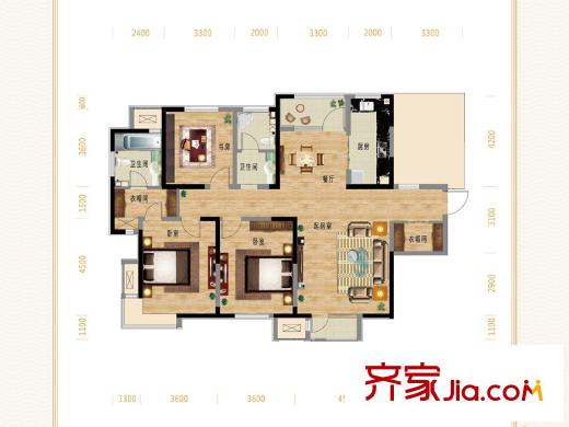 童年河一期高層產(chǎn)品標(biāo)準(zhǔn)層B4戶型 3室2廳2衛(wèi)1廚