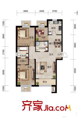澤信金匯灣小高層10-12號(hào)樓標(biāo)準(zhǔn)層A1戶型 3室2廳2衛(wèi)1廚