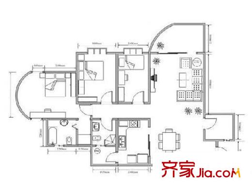 金山碧水一期醉棠苑戶型圖金山碧水一期醉棠苑 4室 戶型圖 4室2廳2衛(wèi)1廚