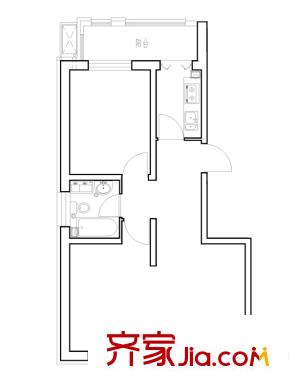天時(shí)茗苑洋房標(biāo)準(zhǔn)層D戶型 2室1廳1衛(wèi)1廚