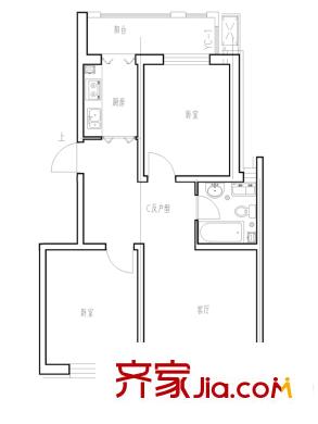 天時茗苑洋房標準層C戶型 2室1廳1衛(wèi)1廚