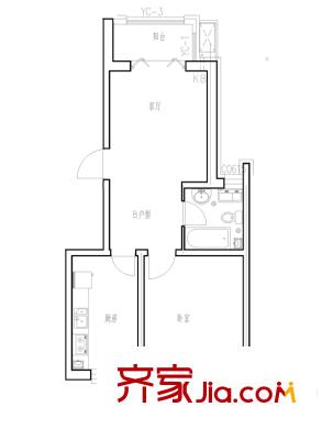 天時茗苑洋房標準層B戶型 1室1廳1衛(wèi)1廚