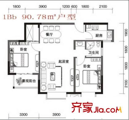 東方高爾夫花園 2室 戶型圖