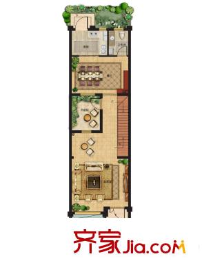 世茂薇瑯墅別墅160平戶型1層戶型圖 1室1廳1衛(wèi)1廚