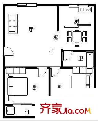 白水塘小區(qū) 2室 戶型圖