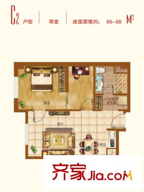 華潤紫陽里一期高層標(biāo)準(zhǔn)層C2戶型 2室2廳1衛(wèi)1廚