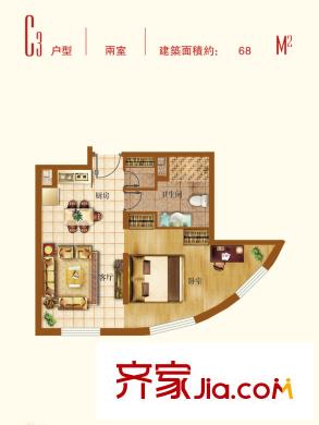 華潤紫陽里一期高層標(biāo)準(zhǔn)層C3戶型 2室2廳1衛(wèi)1廚