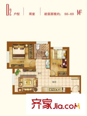 華潤紫陽里一期高層標(biāo)準(zhǔn)層D2戶型 2室2廳1衛(wèi)1廚
