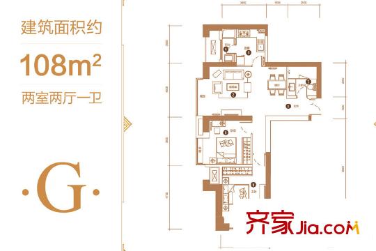 金融街融御2號樓標(biāo)準(zhǔn)層G戶型 2室2廳1衛(wèi)1廚