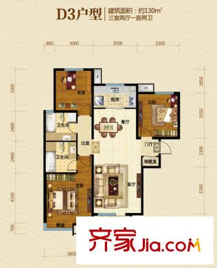 保利海棠灣一期高層標(biāo)準(zhǔn)層D3戶型 3室2廳2衛(wèi)1廚