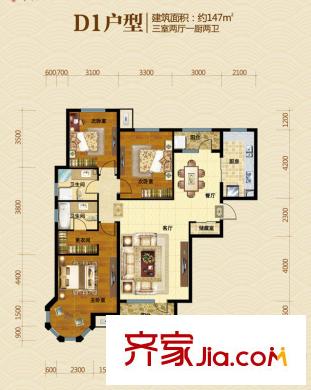 保利海棠灣一期高層標(biāo)準(zhǔn)層D1戶型 3室2廳2衛(wèi)1廚