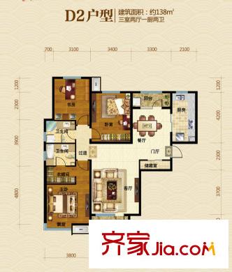 保利海棠灣一期高層標(biāo)準(zhǔn)層D2戶型 3室2廳2衛(wèi)1廚
