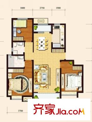 保利香頌湖洋房標(biāo)準(zhǔn)層C戶型 3室2廳1衛(wèi)1廚