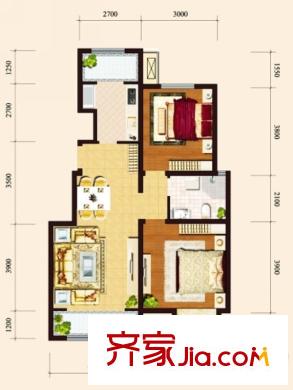 保利香頌湖洋房標(biāo)準(zhǔn)層A戶型 2室2廳1衛(wèi)1廚